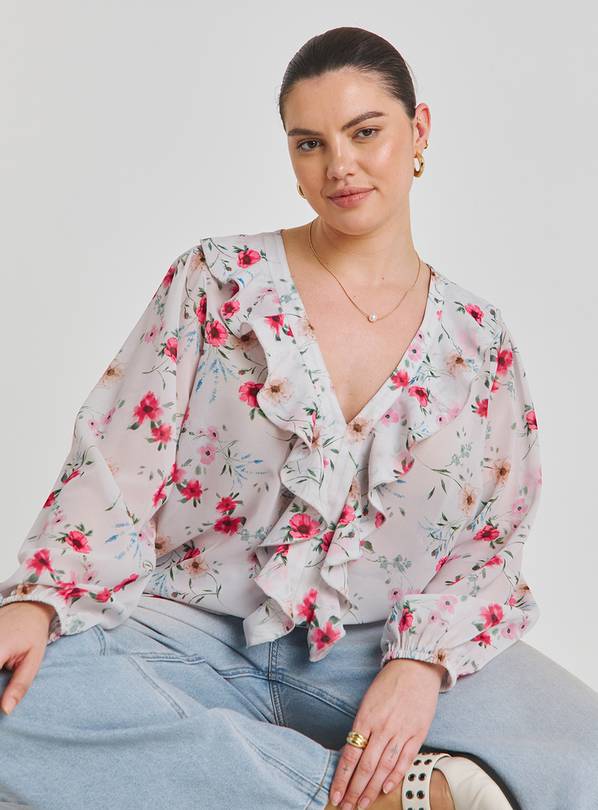 SIMPLY BE Floral Ruffle Georgette Blouse 26